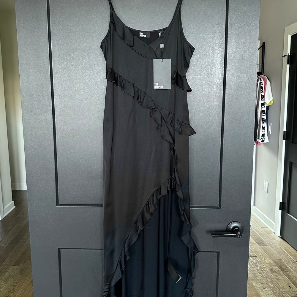 🖤💃 NWT The Kooples Ruffled Asymmetric High Slit Midi Slip Dress | Retail $325! - Picture 5 of 10